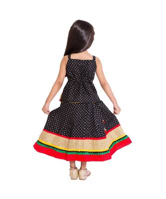 Black Baby Girls Skirt and Top Self Design Hand Block Print 3