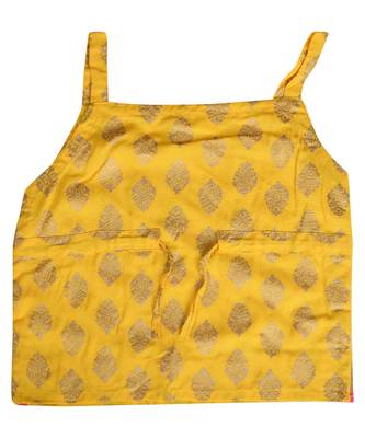 Yellow Baby Girls Skirt and Top Self Design Hand Block Gold Print 2