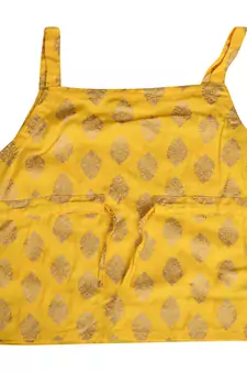 Yellow Baby Girls Skirt and Top Self Design Hand Block Gold Print