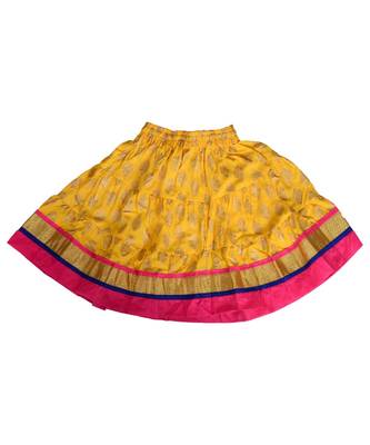 Yellow Baby Girls Skirt and Top Self Design Hand Block Gold Print 3