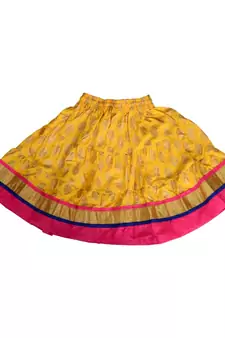 Yellow Baby Girls Skirt and Top Self Design Hand Block Gold Print
