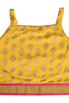 Yellow Baby Girls Skirt and Top Self Design Hand Block Gold Print