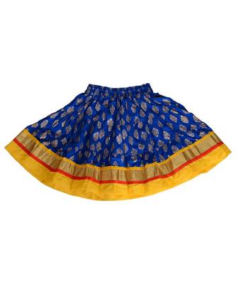 Blue Baby Girls Skirt and Top Self Design Hand Block Gold Print 2