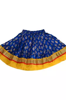 Blue Baby Girls Skirt and Top Self Design Hand Block Gold Print