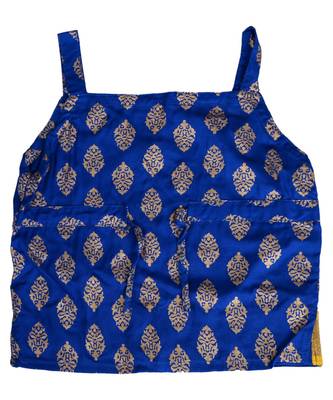 Blue Baby Girls Skirt and Top Self Design Hand Block Gold Print 3