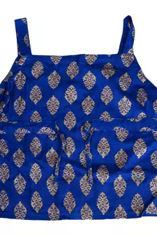 Blue Baby Girls Skirt and Top Self Design Hand Block Gold Print