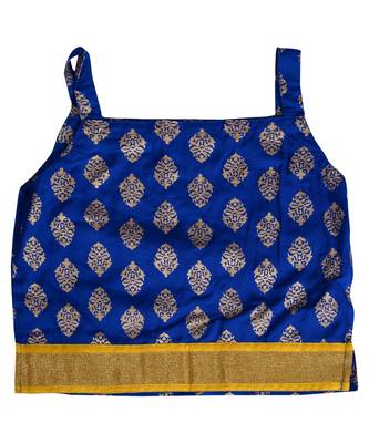 Blue Baby Girls Skirt and Top Self Design Hand Block Gold Print 4