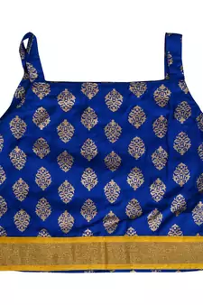 Blue Baby Girls Skirt and Top Self Design Hand Block Gold Print