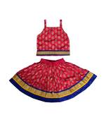 Pink Baby Girls Skirt and Top Self Design Hand Block Gold Print