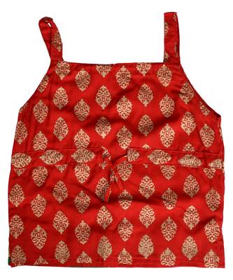 Red Baby Girls Skirt and Top Self Design Hand Block Gold Print 2