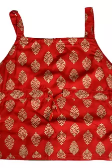Red Baby Girls Skirt and Top Self Design Hand Block Gold Print
