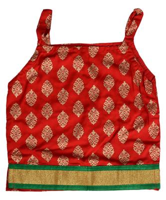 Red Baby Girls Skirt and Top Self Design Hand Block Gold Print 3
