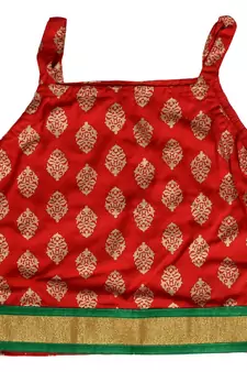 Red Baby Girls Skirt and Top Self Design Hand Block Gold Print