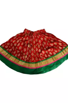 Red Baby Girls Skirt and Top Self Design Hand Block Gold Print