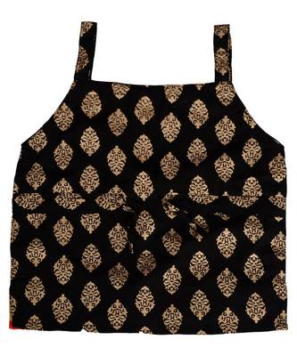 Black Baby Girls Skirt and Top Self Design Hand Block Gold Print 2