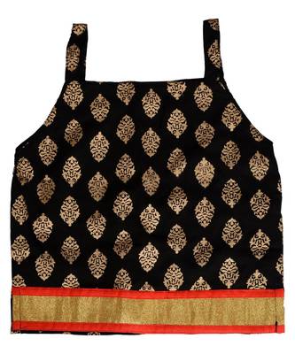 Black Baby Girls Skirt and Top Self Design Hand Block Gold Print 3
