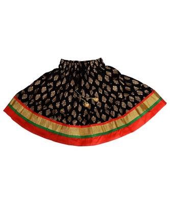 Black Baby Girls Skirt and Top Self Design Hand Block Gold Print 4
