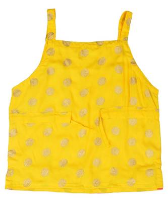 Yellow Baby Girls Skirt and Top Self Design Hand Block Gold Print 4