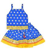 Blue Baby Girls Skirt and Top Self Design Hand Block Gold Print