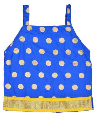 Blue Baby Girls Skirt and Top Self Design Hand Block Gold Print 3