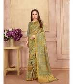 Green printed silk blend saree with blouse
