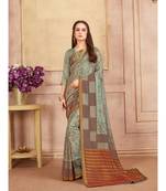 Green printed silk blend saree with blouse