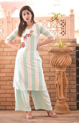 green rayon kurti with plazo 1