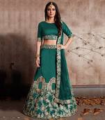 Green Embroidered Art Silk Unstitched Lehenga