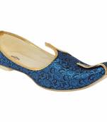 Men's Teal Fabric Wedding Sherwani Mojari - UK 6