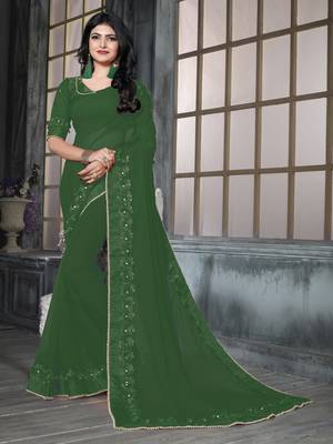 Green Ribbion Gotta Patti Embroidered Georgette Wedding Saree With Blouse 1