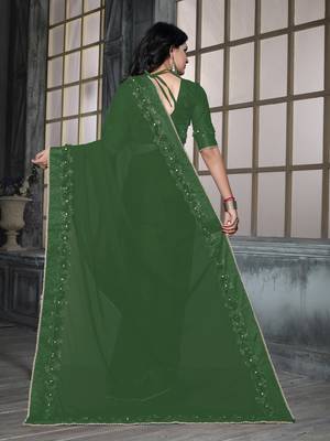 Green Ribbion Gotta Patti Embroidered Georgette Wedding Saree With Blouse 2