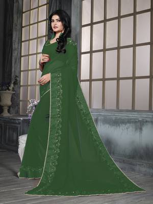 Green Ribbion Gotta Patti Embroidered Georgette Wedding Saree With Blouse 3