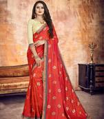 Red Embroidered Silk Designer Wedding Saree With Blouse Piece