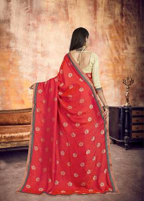 Red Embroidered Silk Designer Wedding Saree With Blouse Piece 2