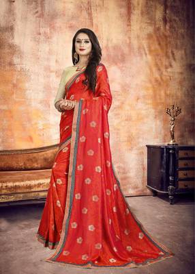 Red Embroidered Silk Designer Wedding Saree With Blouse Piece 3