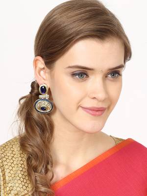 Gold Drop Earring with Blue Stone 1