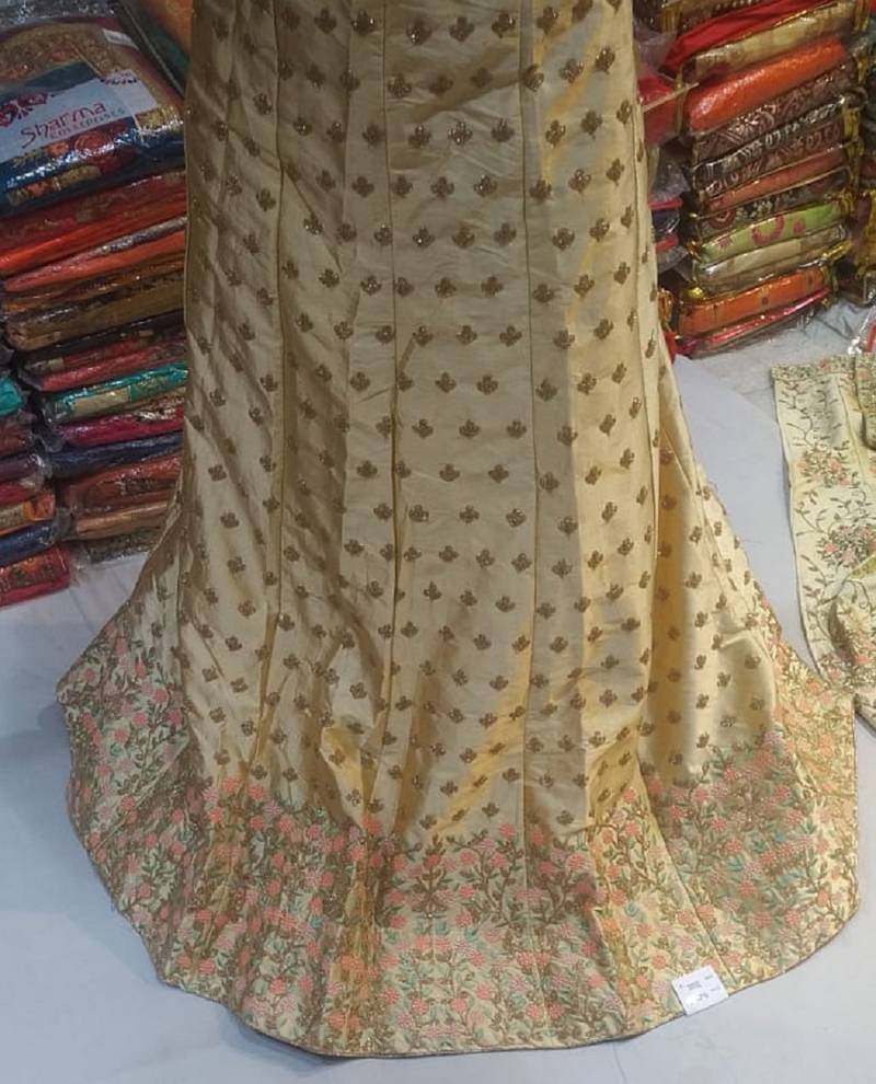 Cream Embroidered Velvet Lehenga With Dupatta