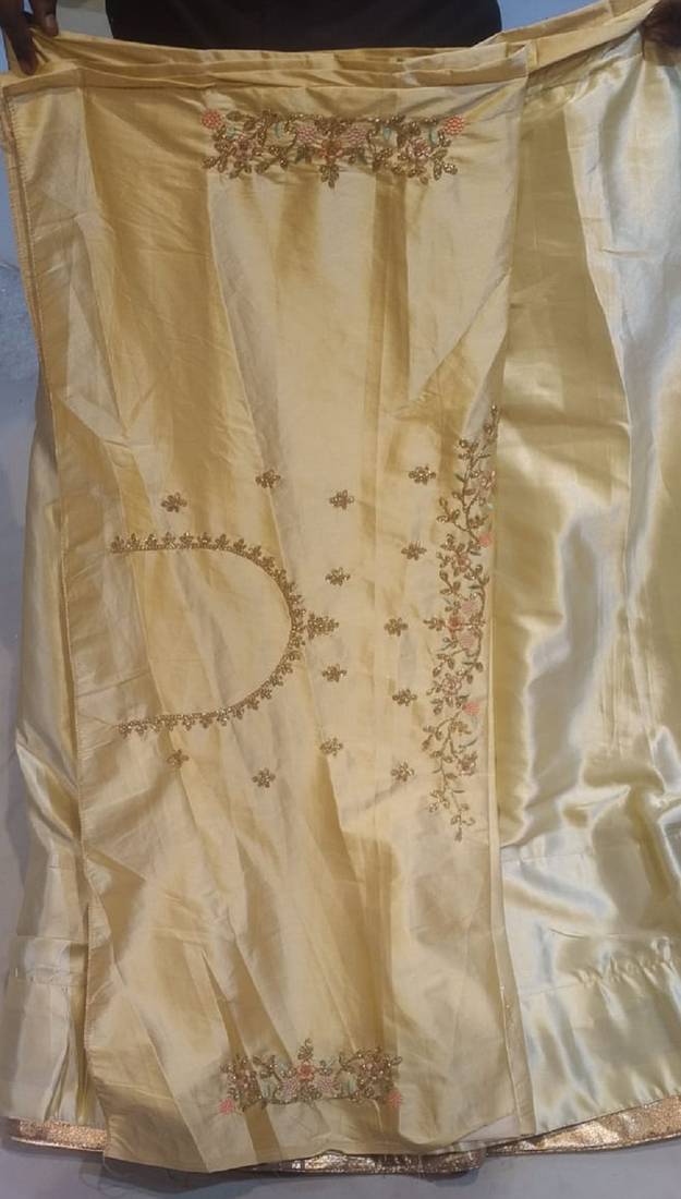 Cream Embroidered Velvet Lehenga With Dupatta