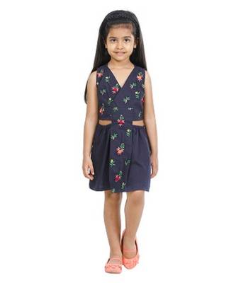 Navy Pom pom embroidery Dress 1