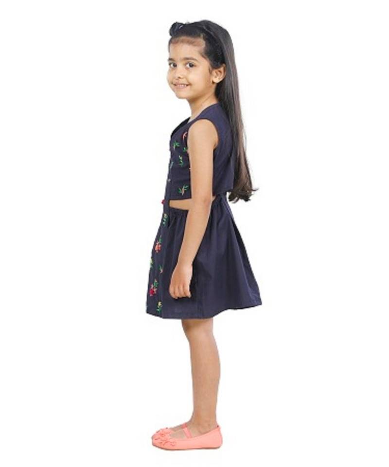 Navy Pom pom embroidery Dress