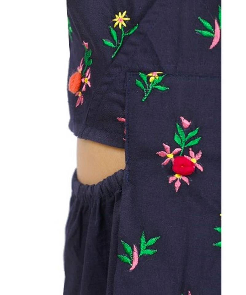 Navy Pom pom embroidery Dress