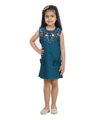 petrol color embroidery bow Dress 1