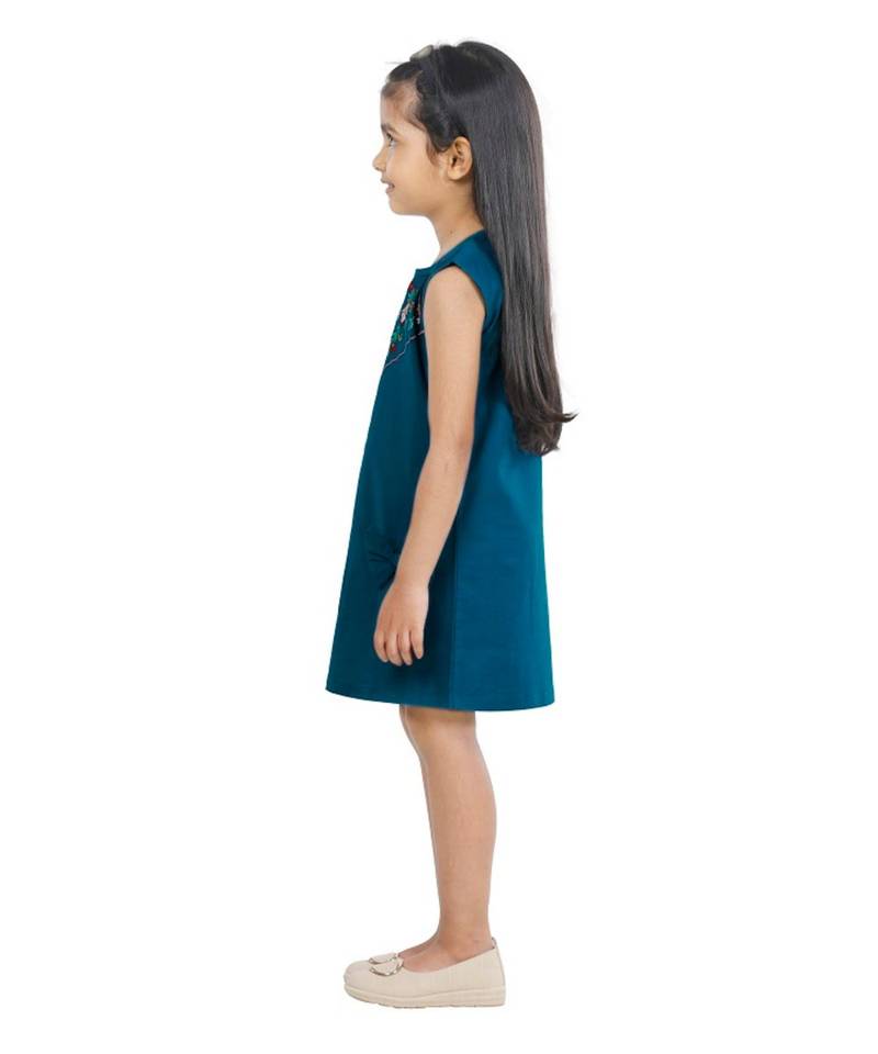 petrol color embroidery bow Dress