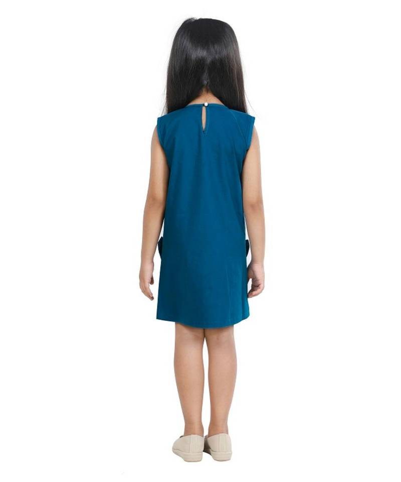 petrol color embroidery bow Dress