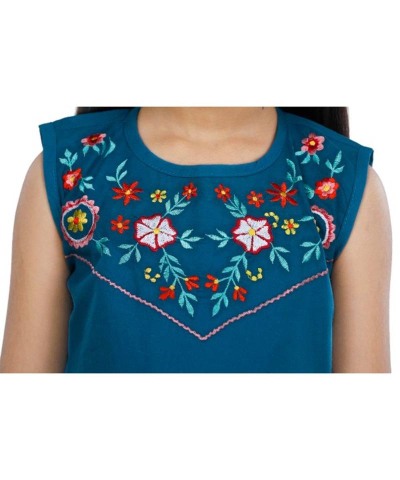 petrol color embroidery bow Dress