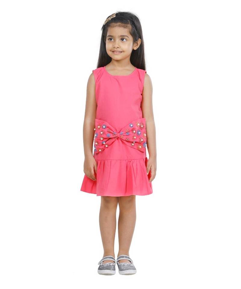 Pink Big Bow Embroidery Dress