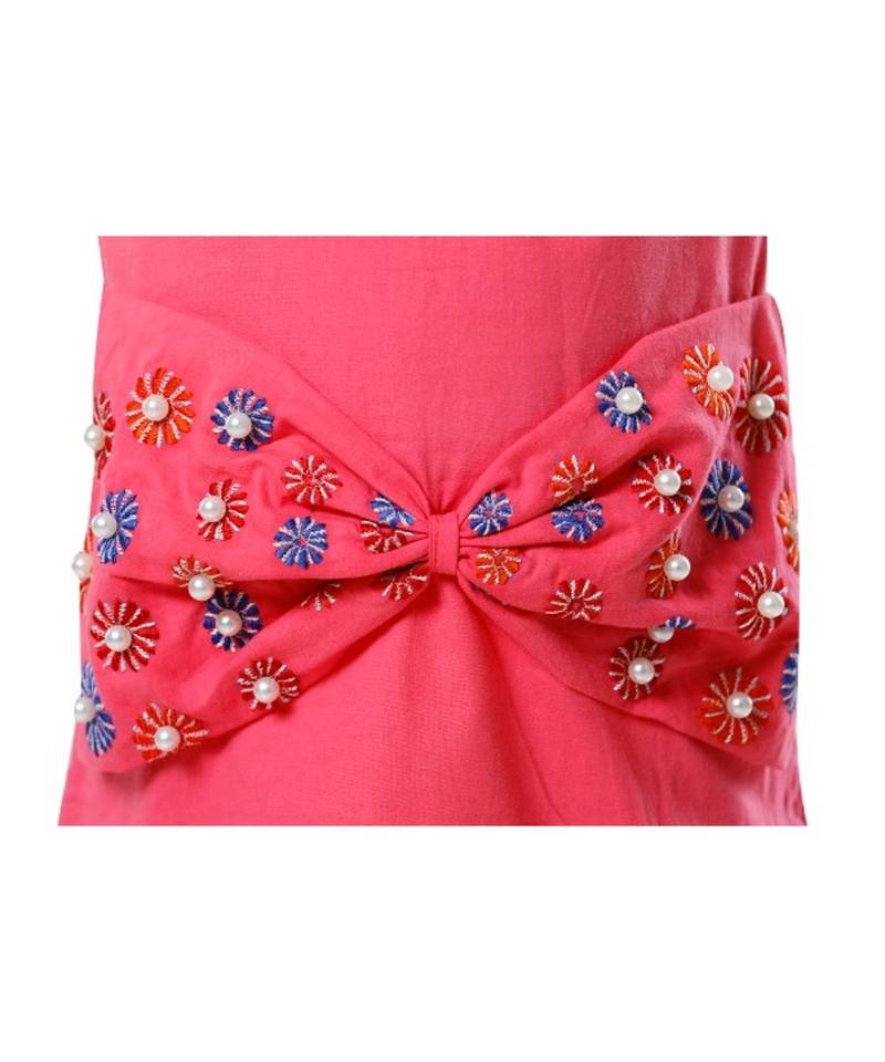 Pink Big Bow Embroidery Dress
