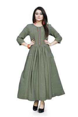 Green hand woven rayon ethnic kurtis 1