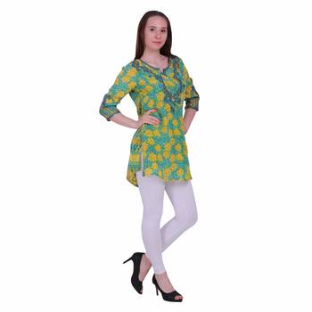 Lemon Printed Viscose Ethnic Kurti  4