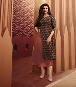 Brown Printed Silk Ethnic Kurtis